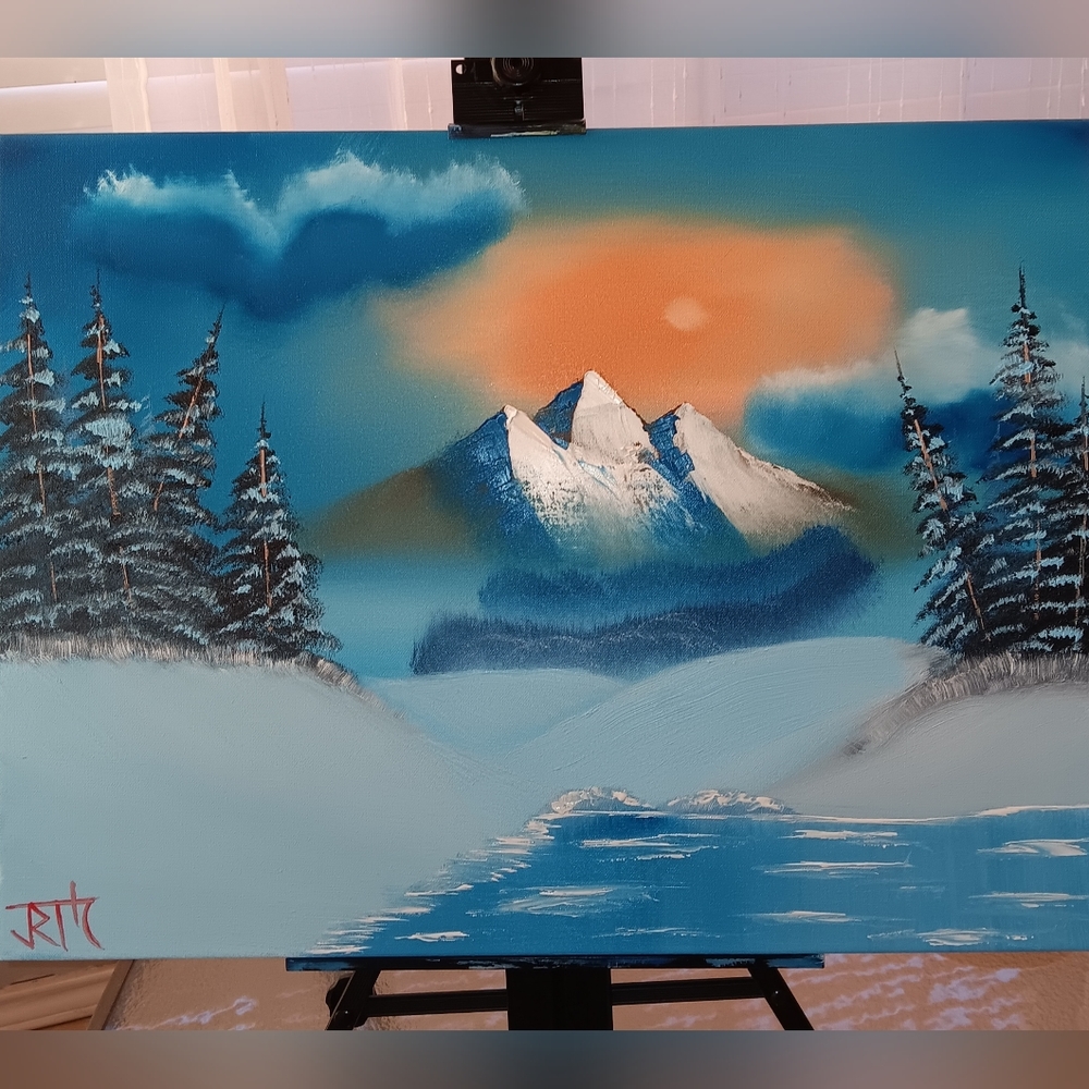 Winter Evergreens Oil Painting
